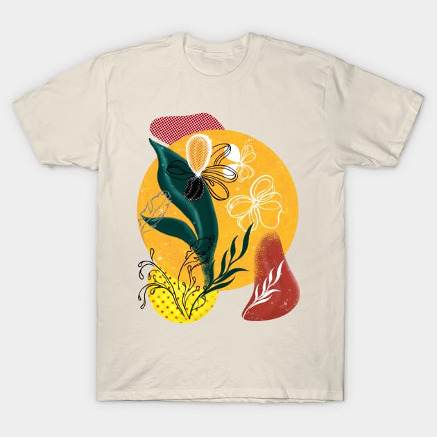 Abstraction. Yellow circle, green leaf. T-Shirt by hveyart